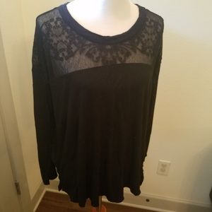 Black Long Sleeve Sheer Panel Shirt